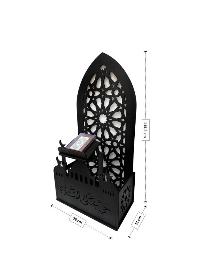 EMAAZZ LLC Premium Islamic Prayer Mat Stand Holder with Quran Holder & Tasbeeh Counter Stand, Elegant Black PVC Foam Plastic Prayer Rug Organizer, Modern Mihrab Design for Home Decor, Living Room, Mosque, Prayer Corner & Ramadan Gift - Image 3